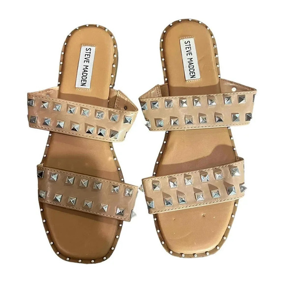 Steve Madden Skyler Tan/Beige Studded Design Slide‎ Sandals Size US 9 - Picture 1 of 4